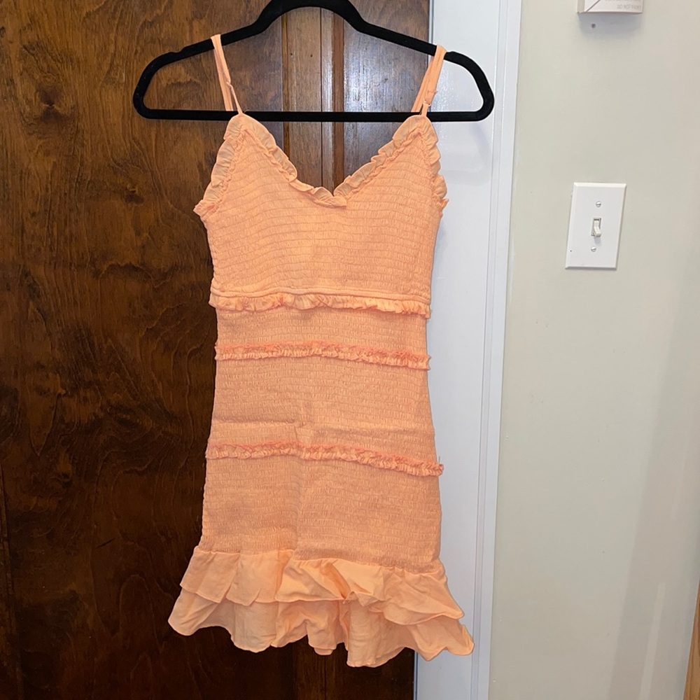 Vivid Peach Bodycon Dress with Tiered Ruffles